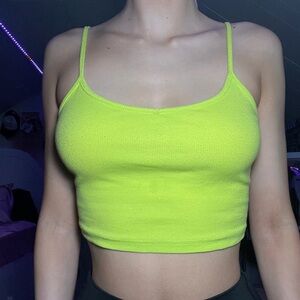 NEON GREEN/yellow crop top (used) comfy cute bright crop top size small